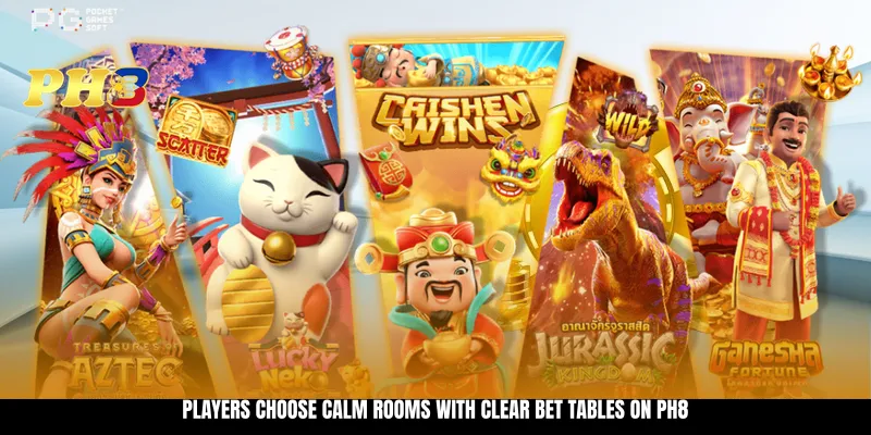 Players choose calm rooms with clear bet tables on PH8