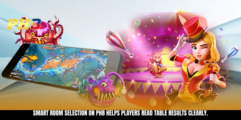 Smart room selection on PH8 helps players read table results clearly.